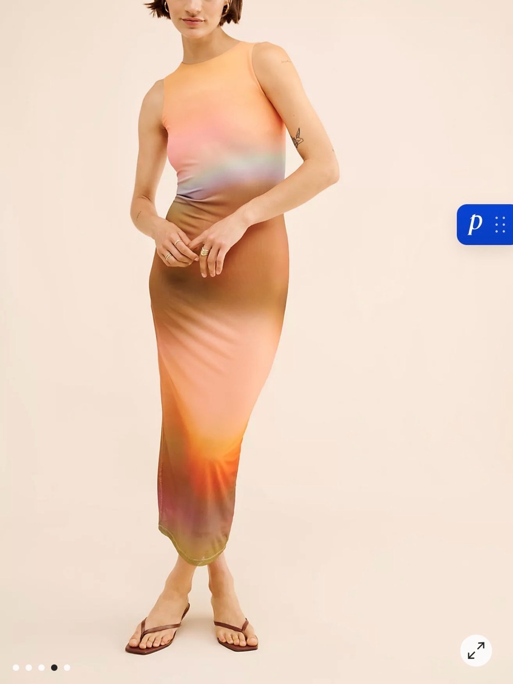 Rare London Two-Tone Satin Dress in Beige and Orange